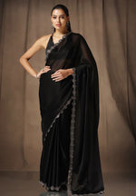 Avanshee Women's Latest Solid Satin Saree With Unstiched Blouse-AVN-1703-BLACK