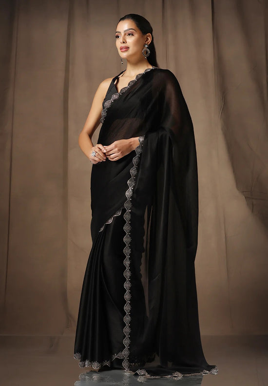 Avanshee Women's Latest Solid Satin Saree With Unstiched Blouse-AVN-1703-BLACK