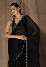 Avanshee Women's Latest Solid Satin Saree With Unstiched Blouse-AVN-1703-BLACK