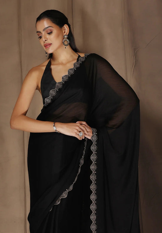 Avanshee Women's Latest Solid Satin Saree With Unstiched Blouse-AVN-1703-BLACK