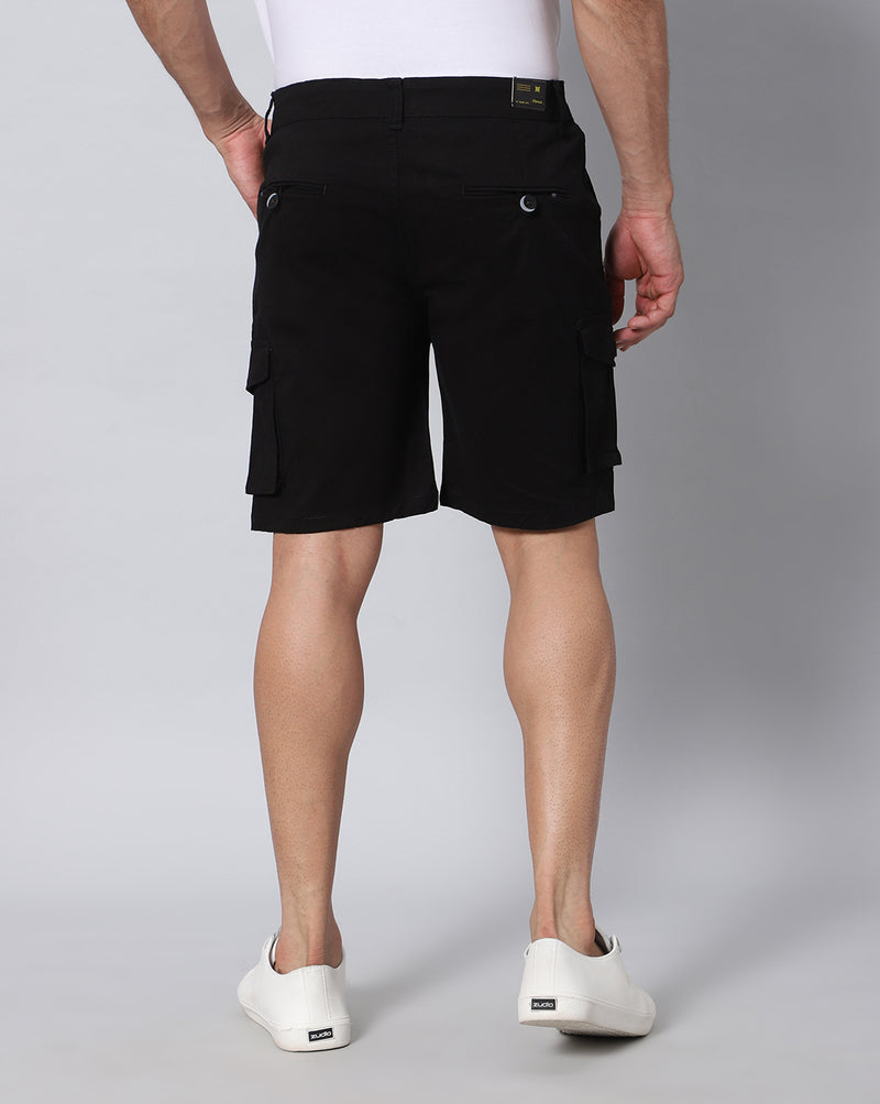 Solid Stretchable Shorts with 6 pockets-Black