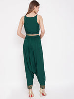 In cut crop top with low crotch dhoti in Bottle Green
