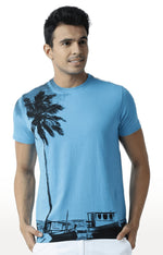 Huetrap Blue Mens Short Sleeve Graphic Printed Tshirt-HT14MKGRATQB00174