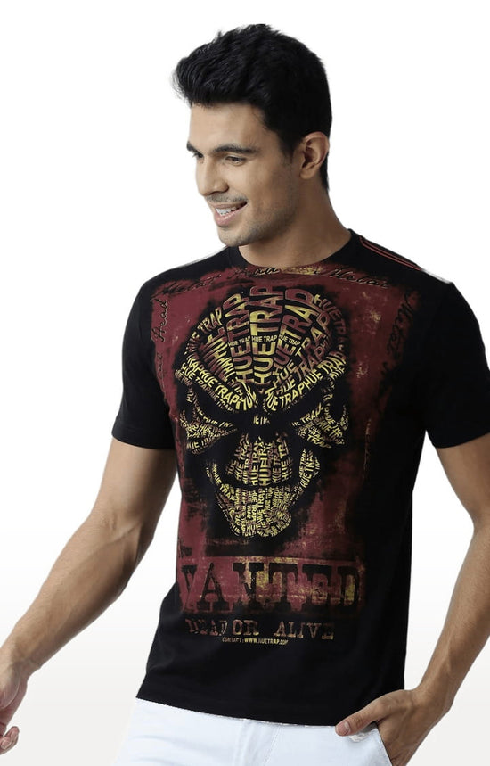 Huetrap Black Mens Short Sleeve Graphic Printed Tshirt-HT12MKGRABLK00004