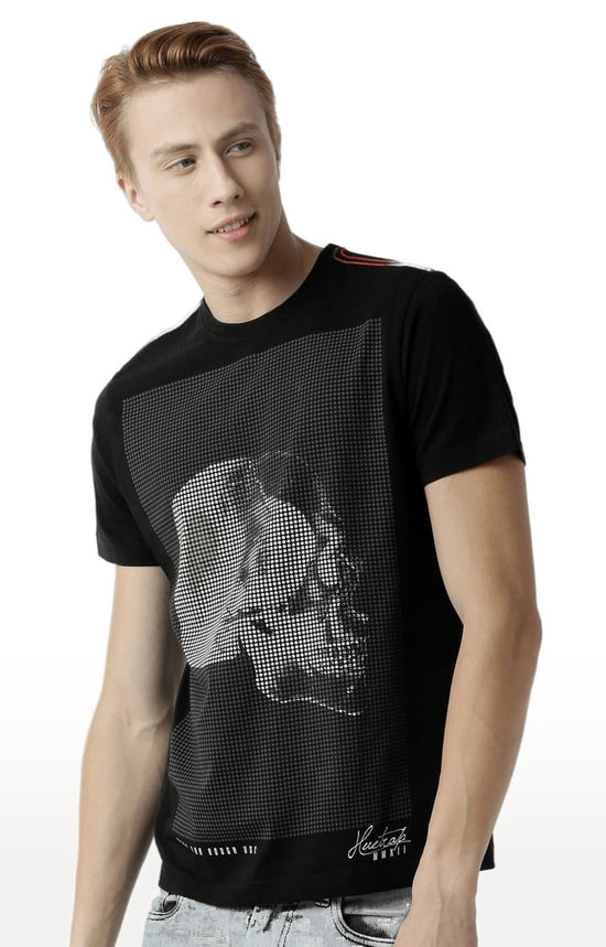 Huetrap Black Mens Short Sleeve Graphic Printed Tshirt-HT15MKGRABLK00058