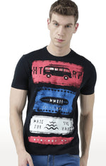 Huetrap Black Mens Short Sleeve Graphic Printed Tshirt-HT17MKGRABLK00820