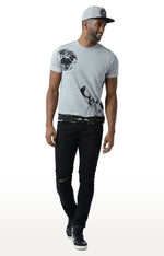 Huetrap Grey Mens Short Sleeve Graphic Printed Tshirt-HT15MKGRAGML00009