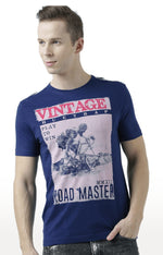 Huetrap Blue Mens Short Sleeve Graphic Printed Tshirt-HT17MKGRALNY00798