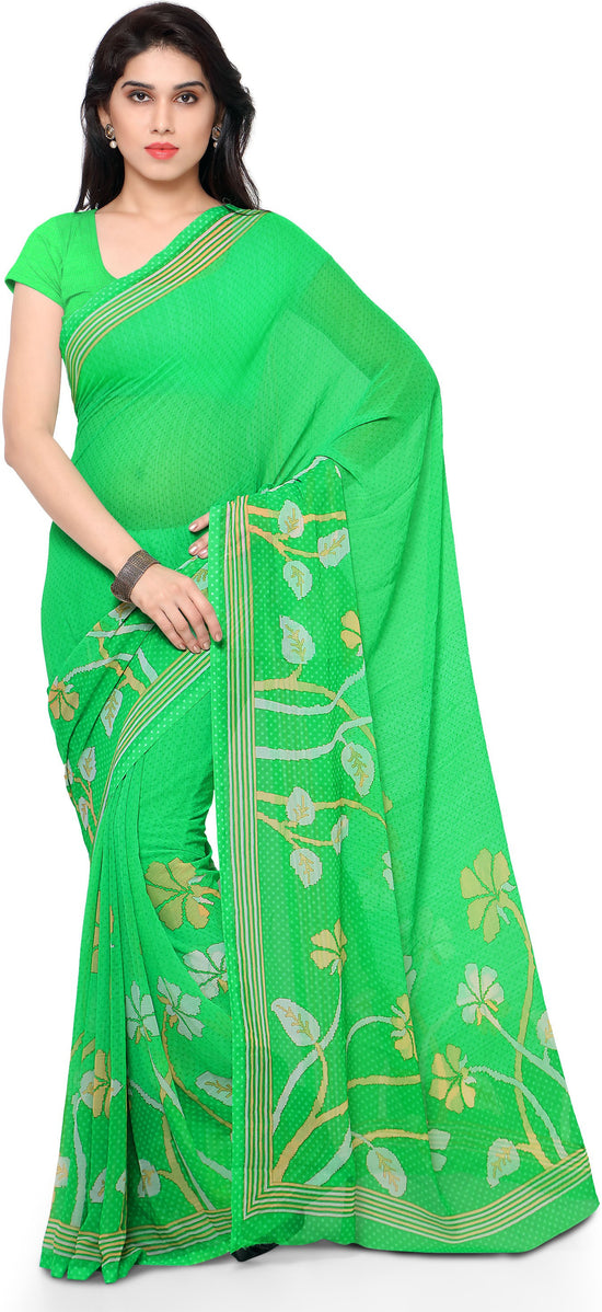 Green Printed Chiffon Saree