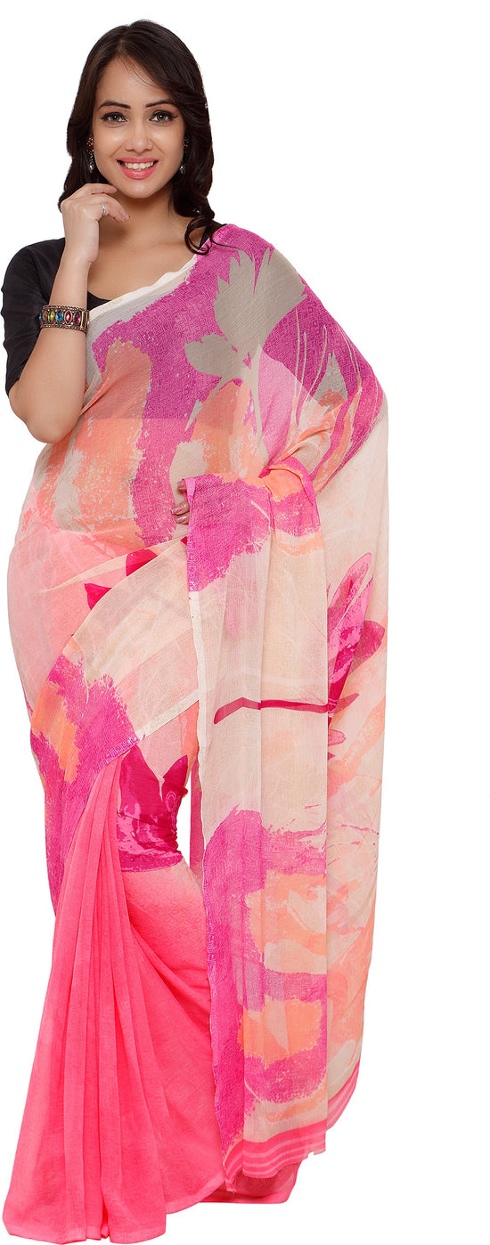 Pink Printed Chiffon Saree-Empress1044a-Standard