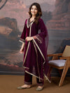 Avanshee Women's Velvet Kurta, Pant With Net Dupatta Set-ES-7556-WINE