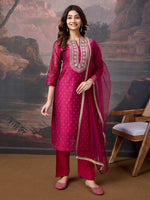 Avanshee Women's Latest Chanderi, Cotton Silk Kurta, Pant With Dupatta Set-ES-7554-PINK