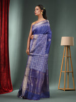 Blue Blended Silk Handwoven Saree With Woven Zari Border-MA50BSL34830123