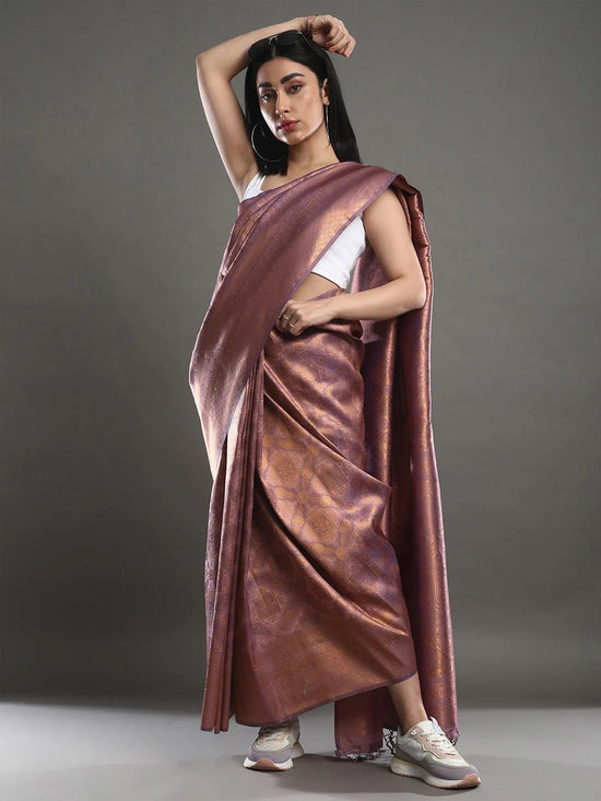 Saree Mall Women's  Blend Mauve Woven Design Handloom Saree With Blouse Piece-KANVI6004