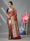 Dark Red Silk Banarasi Saree With Damask Motifs And Woven Degins-MA52BSL441050095