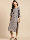 Women's Grey Printed Straight Kurta-AT-A382-K-Grey