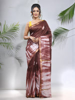 Brown And White Shibori Printed Silk Saree-MA56BSL34610005