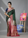 Green And Pink Katan Silk Banarasi Patli Pallu Saree With Ethnic Motifs And Zari Woven Designs-MA52KA441380066