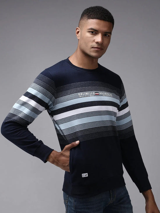 Men Blue Striped Sweatshirt-OTRS-5-Navyblue