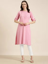 Women Pink Solid Straight Kurta-DF-1356-Pink