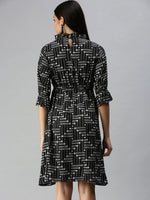 Women's Black Geometric A-Line Dress-AE-9924-Blackwhite