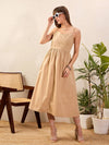 Women Beige Strappy Back Tie Midi Dress