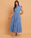 Blue Gingham Tiered Maxi Dress-2890