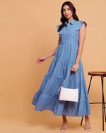 Blue Gingham Tiered Maxi Dress-2890