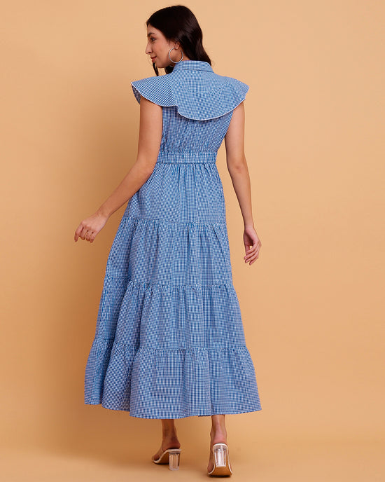 Blue Gingham Tiered Maxi Dress-2890