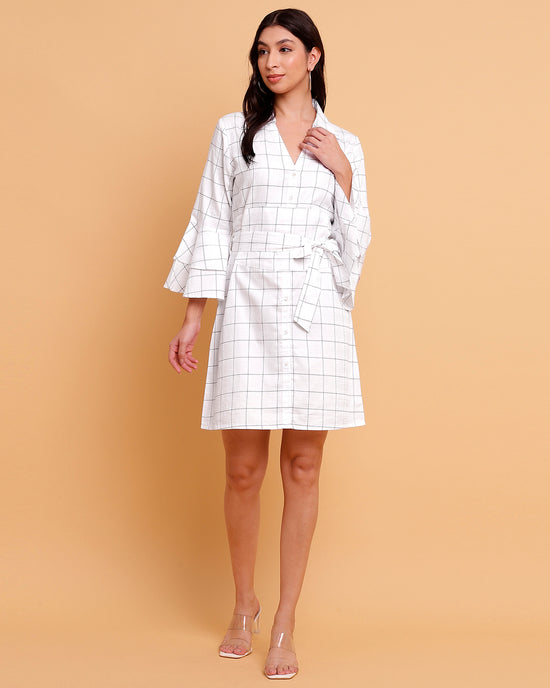 White check shirt dress with detachable belt-2888