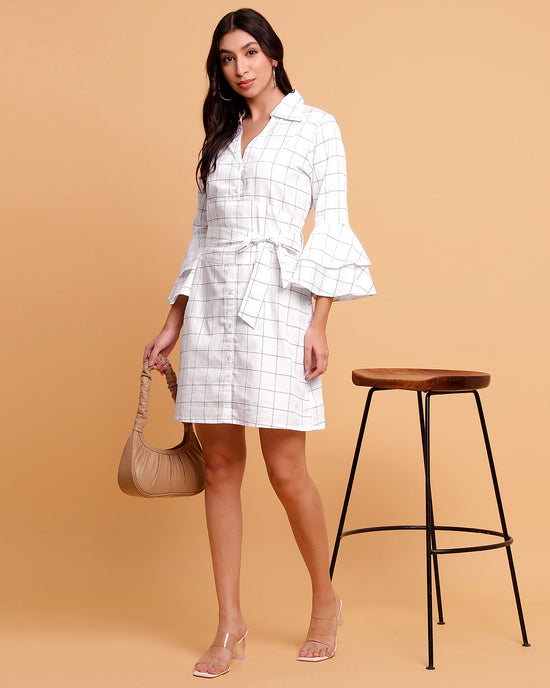 White check shirt dress with detachable belt-2888