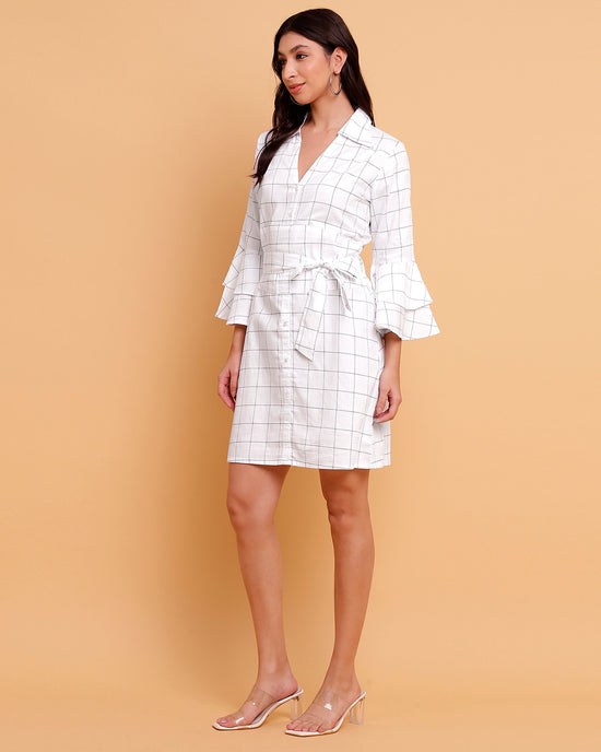 White check shirt dress with detachable belt-2888