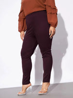 Women Burgundy Metal Zipper Hem Detail Pants