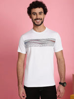 Venitian Men Printed Round Neck White Cotton Lycra T-Shirt