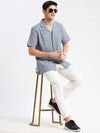 Men Cuban Collar Solid Blue Casual Shirt-CANDORE-2146-Blue