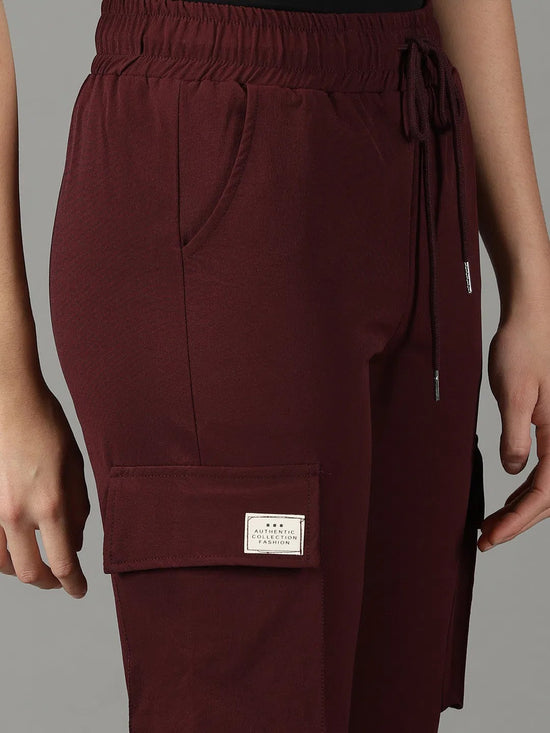 Women's Burgundy Solid Track Pant-AF-1619-Burgundy