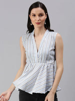 Women's Blue Striped Top-AE-10324-Blue