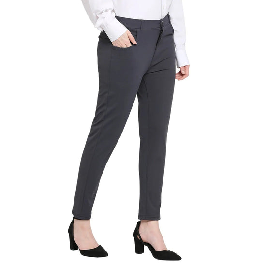 Smarty Pants Women's Cotton Lycra Ankle Length Charcoal Grey Color Formal Trouser