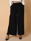 Women Solid Black Loose Fit Trouser-1075-Black