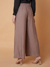 Women Solid Brown Pleated Loose Fit Trouser-1075-Brown