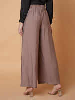 Women Solid Brown Pleated Loose Fit Trouser-1075-Brown