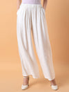 Women Solid Off White Pleated Loose Fit Trouser-1075-Offwhite