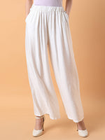 Women Solid Off White Pleated Loose Fit Trouser-1075-Offwhite