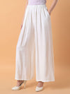 Women Solid Off White Pleated Loose Fit Trouser-1075-Offwhite