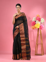 Black Pure Cotton Tant Saree With Zari Border-MA51TT43540046