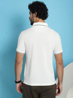 Venitian Men  Pique Matty Cotton Off-White 2 Zipper Pocket Polo Neck T-Shirt