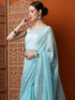 Saree Mall Women's Georgette Light Blue Printed Designer Saree With Blouse Piece-14KAVI1403