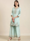 Women Sea Green Geometrical Kurta Set-GW-3222-Seagreen