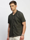 Men Green Solid Shirt-CALIGO-1766-Olive