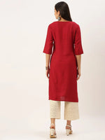 Women's Red Solid Straight Kurta-DF-1198-Maroon